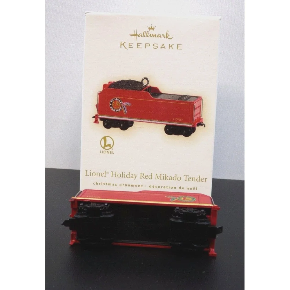 Hallmark Ornament 2009 Lionel Holiday Red Mikado Locomotive Tender & Boxcar (3)